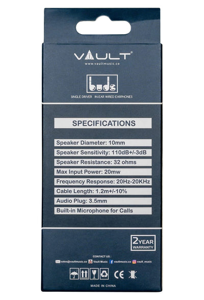 Vault Buds Wired Headphones with In-Line Microphone