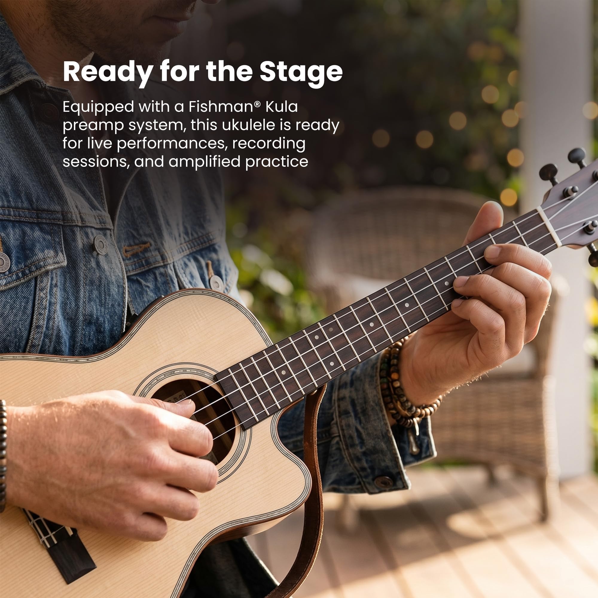 Kala KA-SSEBY-B-CE Solid Spruce Top Striped Ebony Baritone Cutaway Acoustic-Electric Ukulele