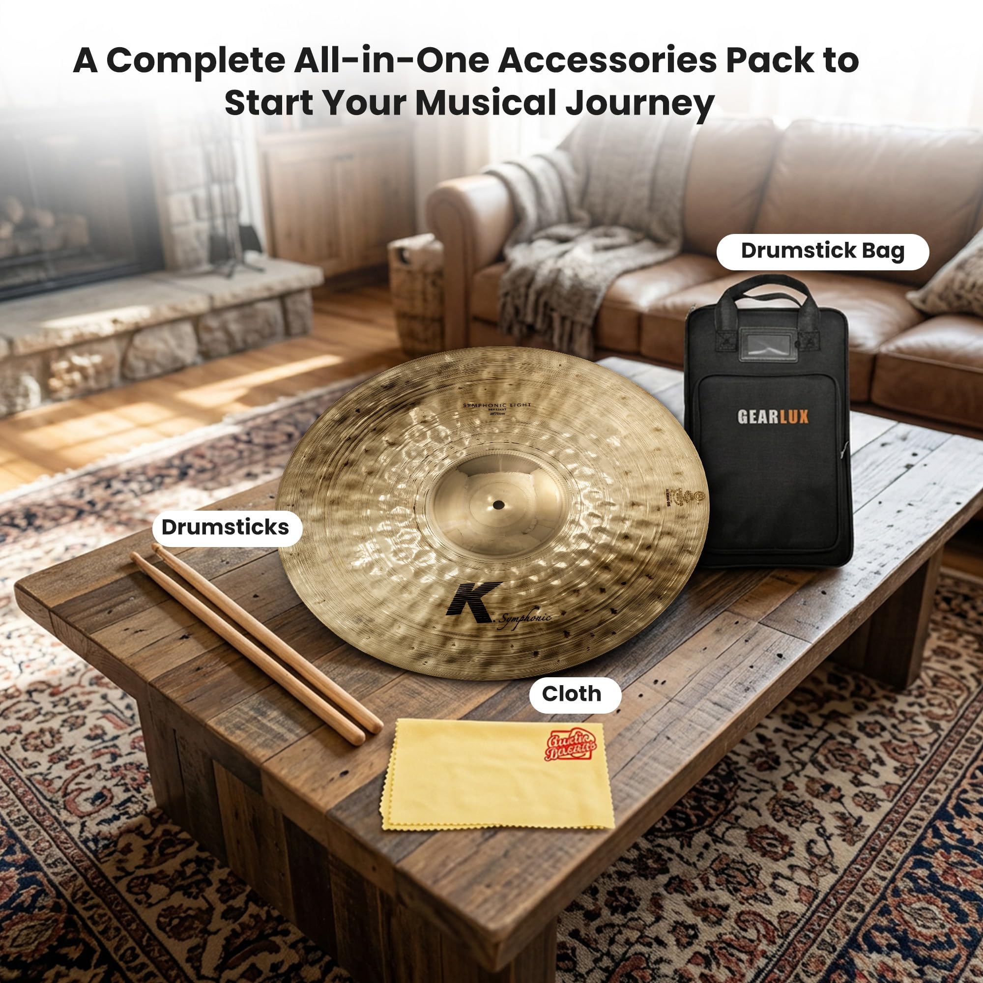 Zildjian K2019 20" K Symphonic Light Cymbal, Brilliant - Single w/ Drumstick Bag