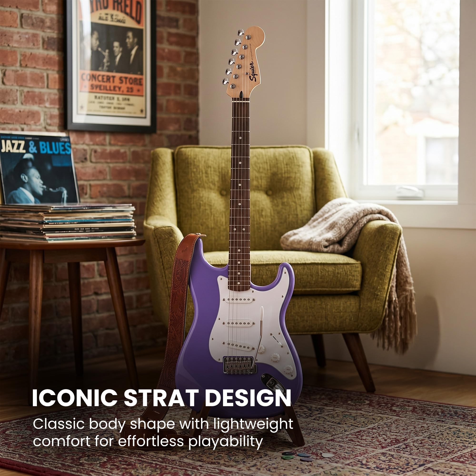 Fender Squier Sonic Stratocaster - Ultraviolet w/ Mustang Micro Headphone Amplifier