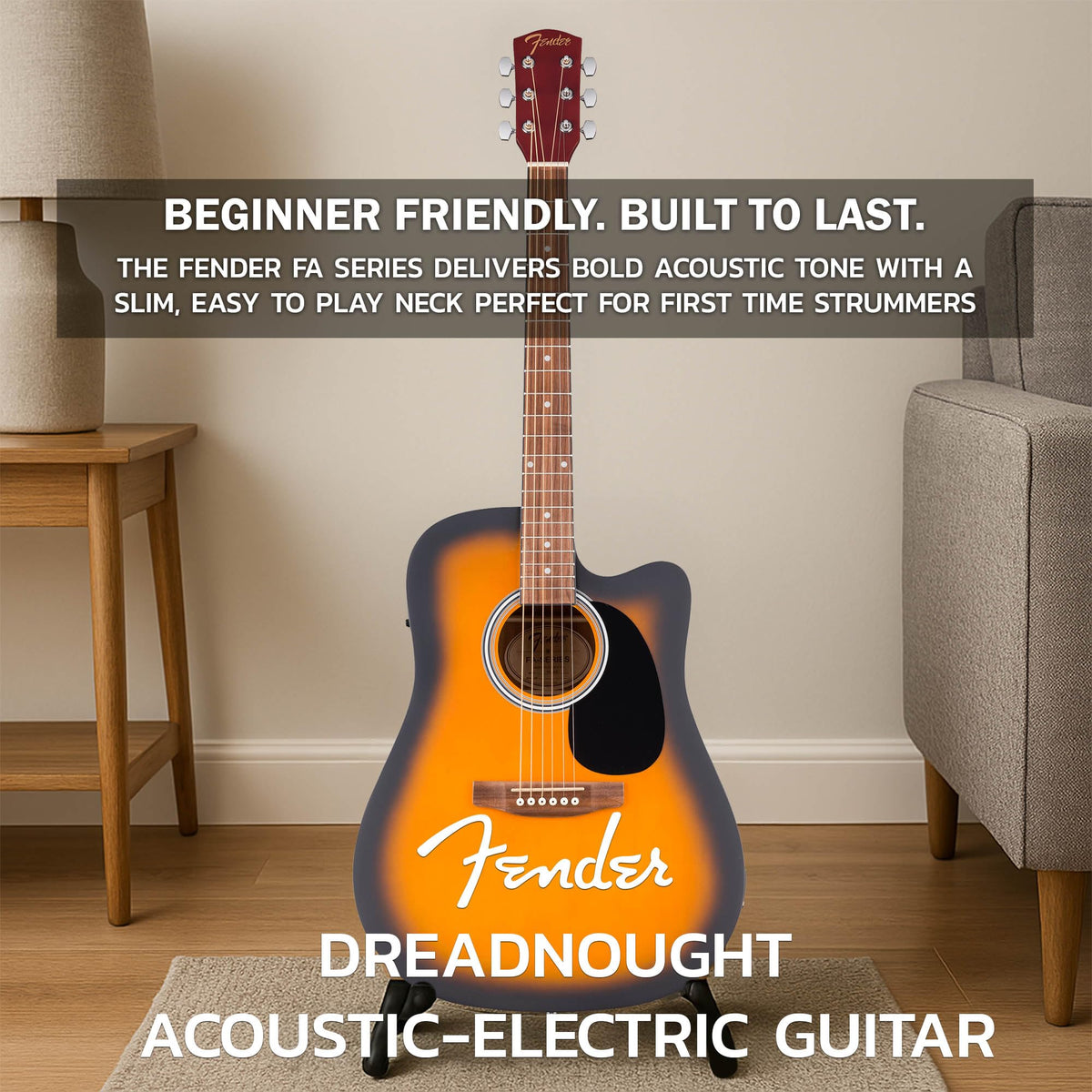 Fender FA Series Dreadnought Acoustic-Electric Guitar - 2-Color Sunburst w/ Gig Bag