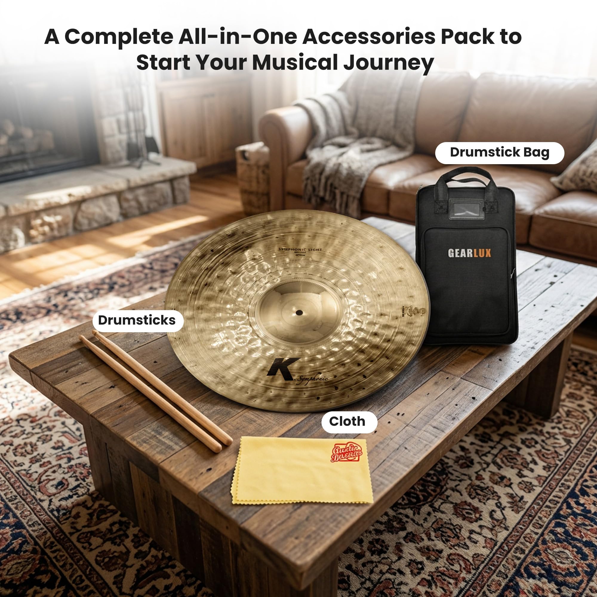 Zildjian K2018 20" K Symphonic Light Cymbals, Brilliant - Pair w/ Drumstick Bag