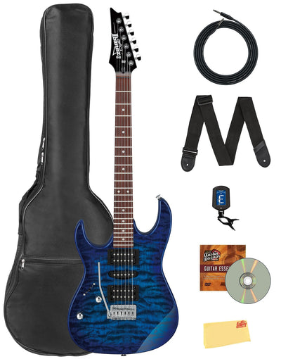 Ibanez GRX70QAL RG Gio Electric Guitar, Left Handed - Transparent Blue Burst w/ Gig Bag