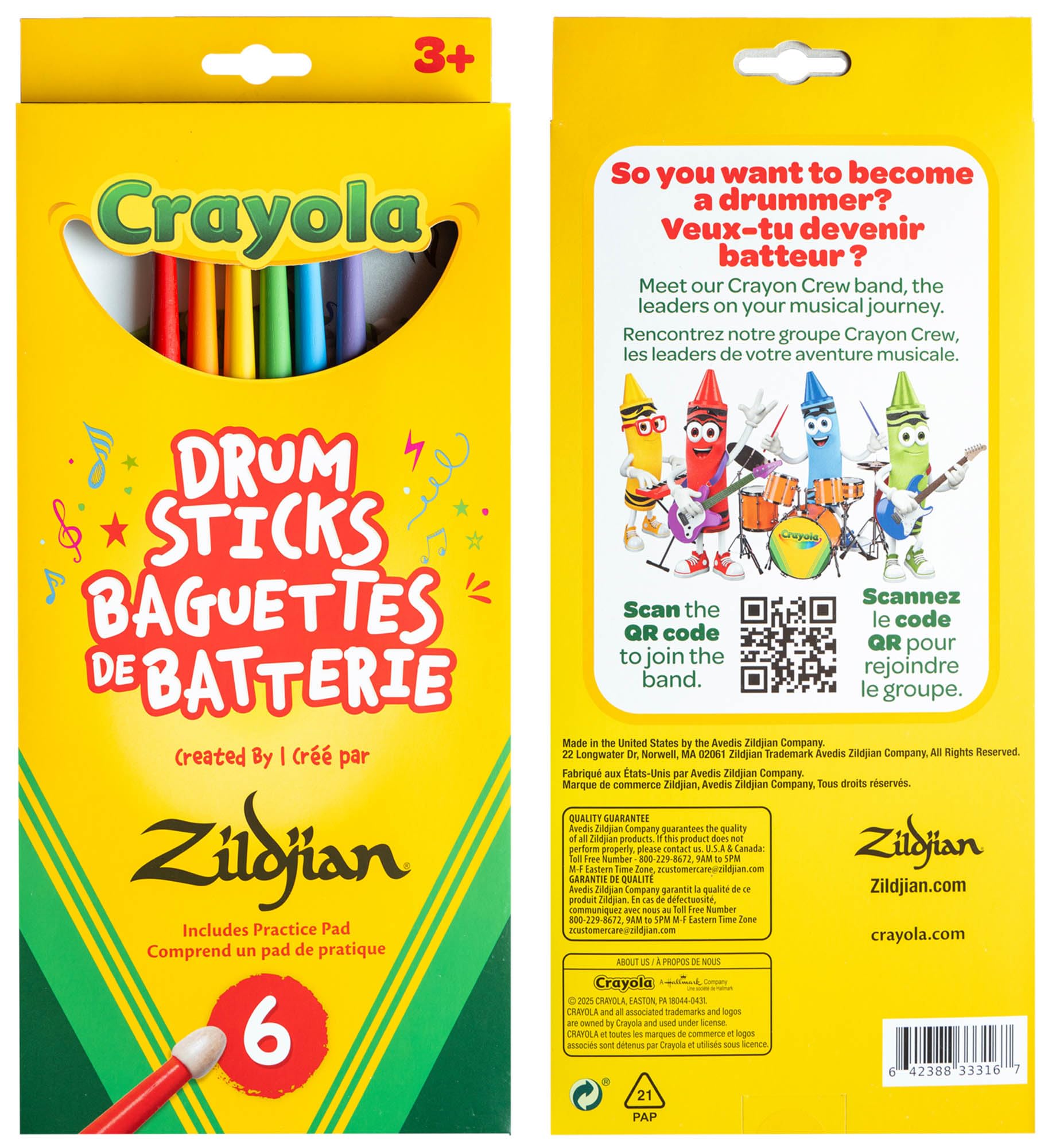 Zildjian ZKIDS Crayola Kids Drumsticks - 4 Pack w/ Practice Pad