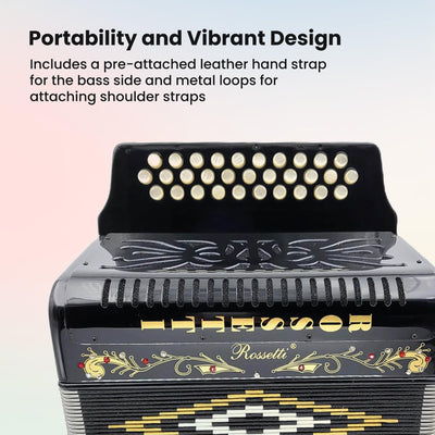 Rossetti 3112 31-Button 12-Bass Diatonic Accordion, Key of FBE - Gloss Black w/ Hard Case