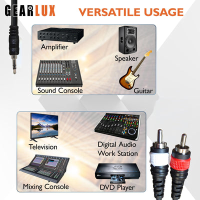 Gearlux TRS to Dual RCA Stereo Breakout Cable - 10 Feet