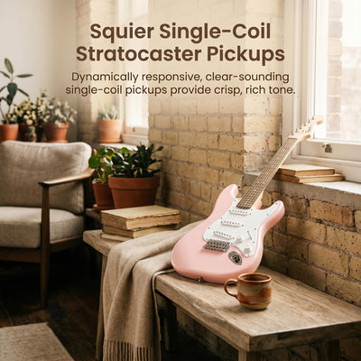 Fender Squier 3/4-Size Kids Mini Strat Electric Guitar - Shell Pink w/ Cable