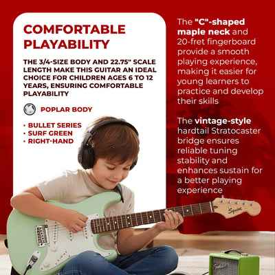 Fender Squier 3/4-Size Kids Mini Strat Electric Guitar - Surf Green w/ Amplifier