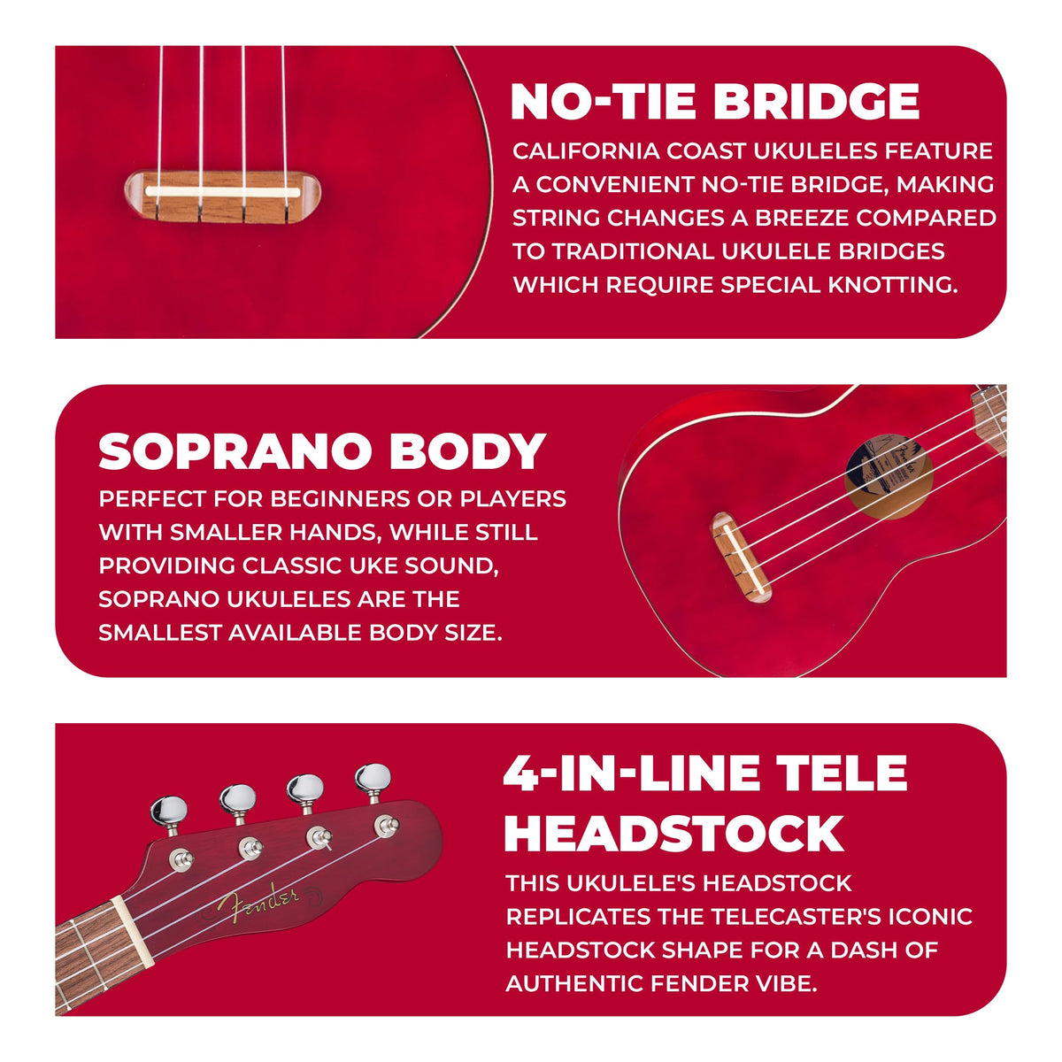 Fender Venice Soprano Ukulele - Cherry
