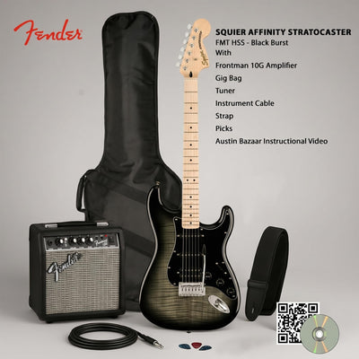 Fender Squier Affinity Stratocaster FMT HSS - Black Burst w/ Frontman 10G Amplifier