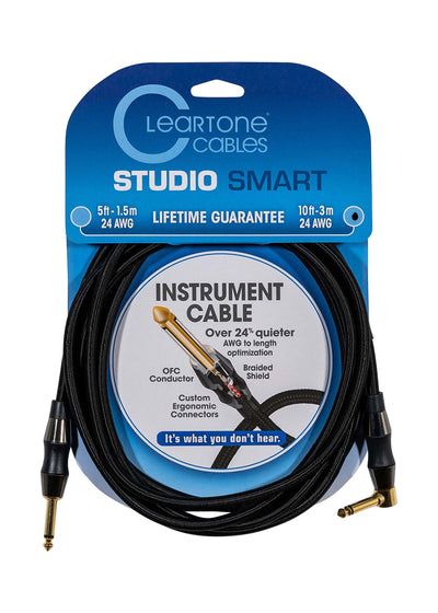 Cleartone 10-Foot Studio Smart Instrument Cable, Straight-Angled, 24 AWG - 3 Pack