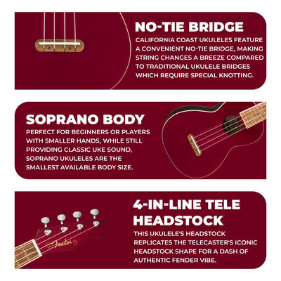 Fender Monterey Concert Ukulele - Cherry w/ Gig Bag