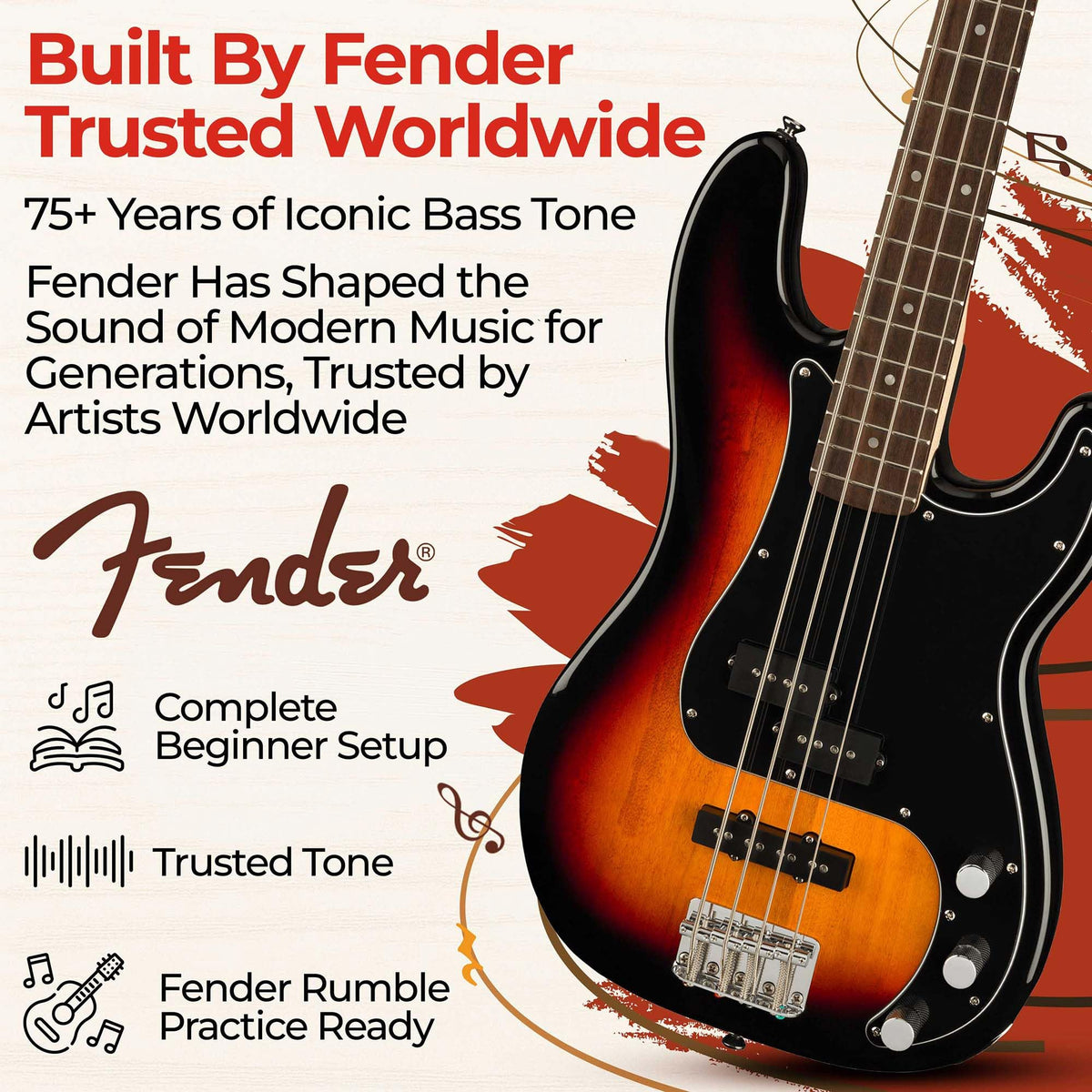 Fender Squier Affinity Precision Bass PJ - 3-Color Sunburst w/ Rumble 15 Amplifier