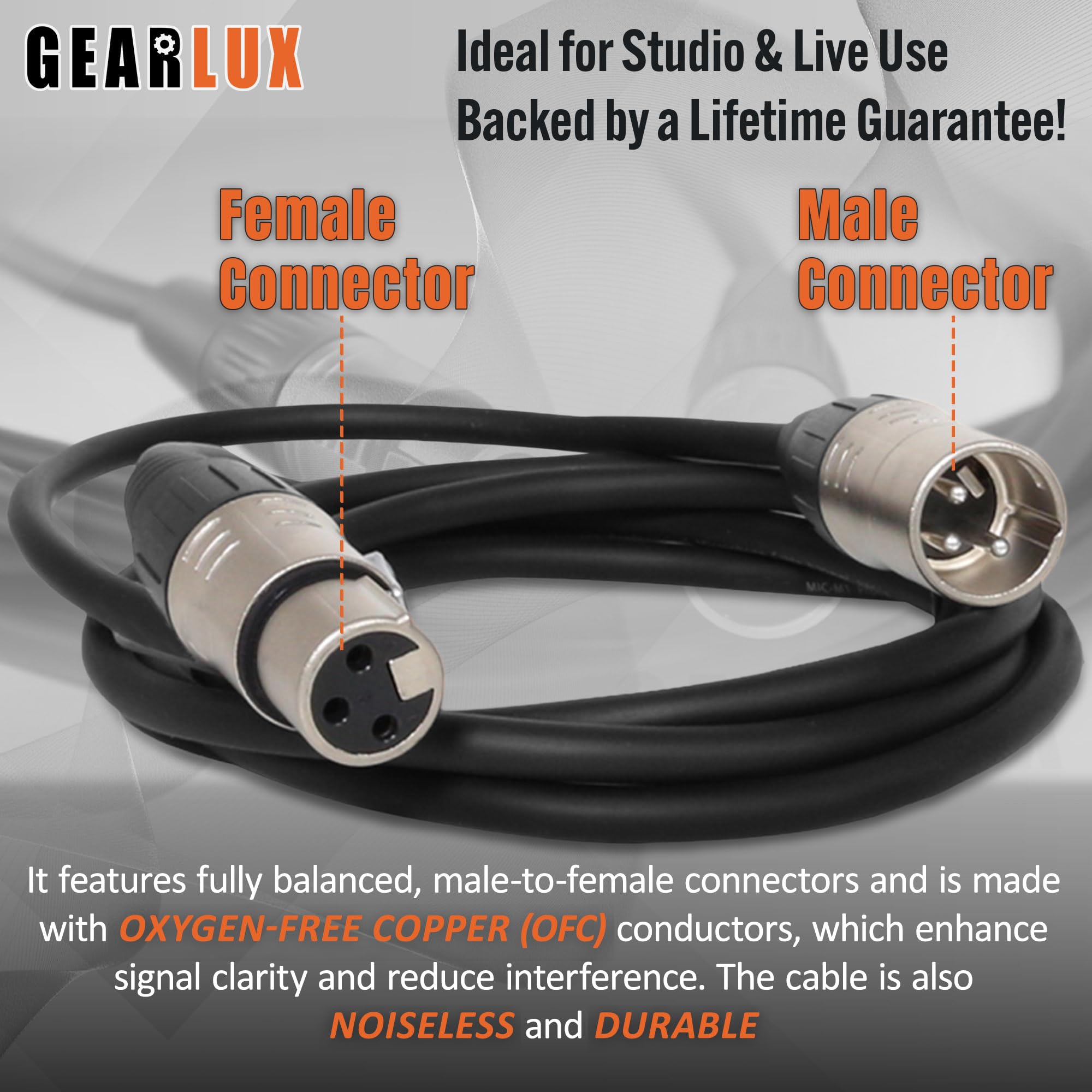 Gearlux 15-Foot XLR Microphone Cable - 6 Pack