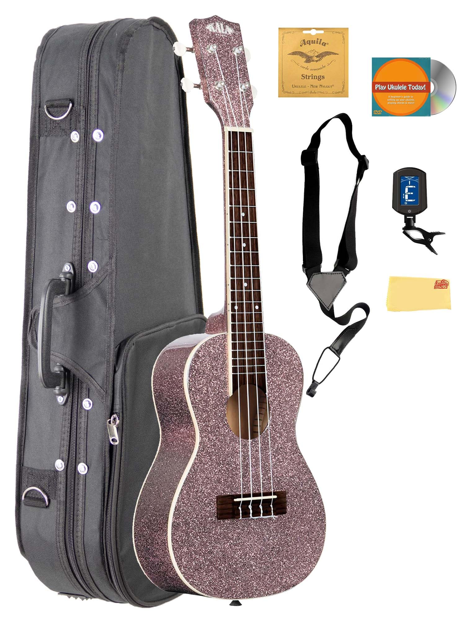 Kala KA-SPRK-PINK Pink Champagne Concert Ukulele w/ Case