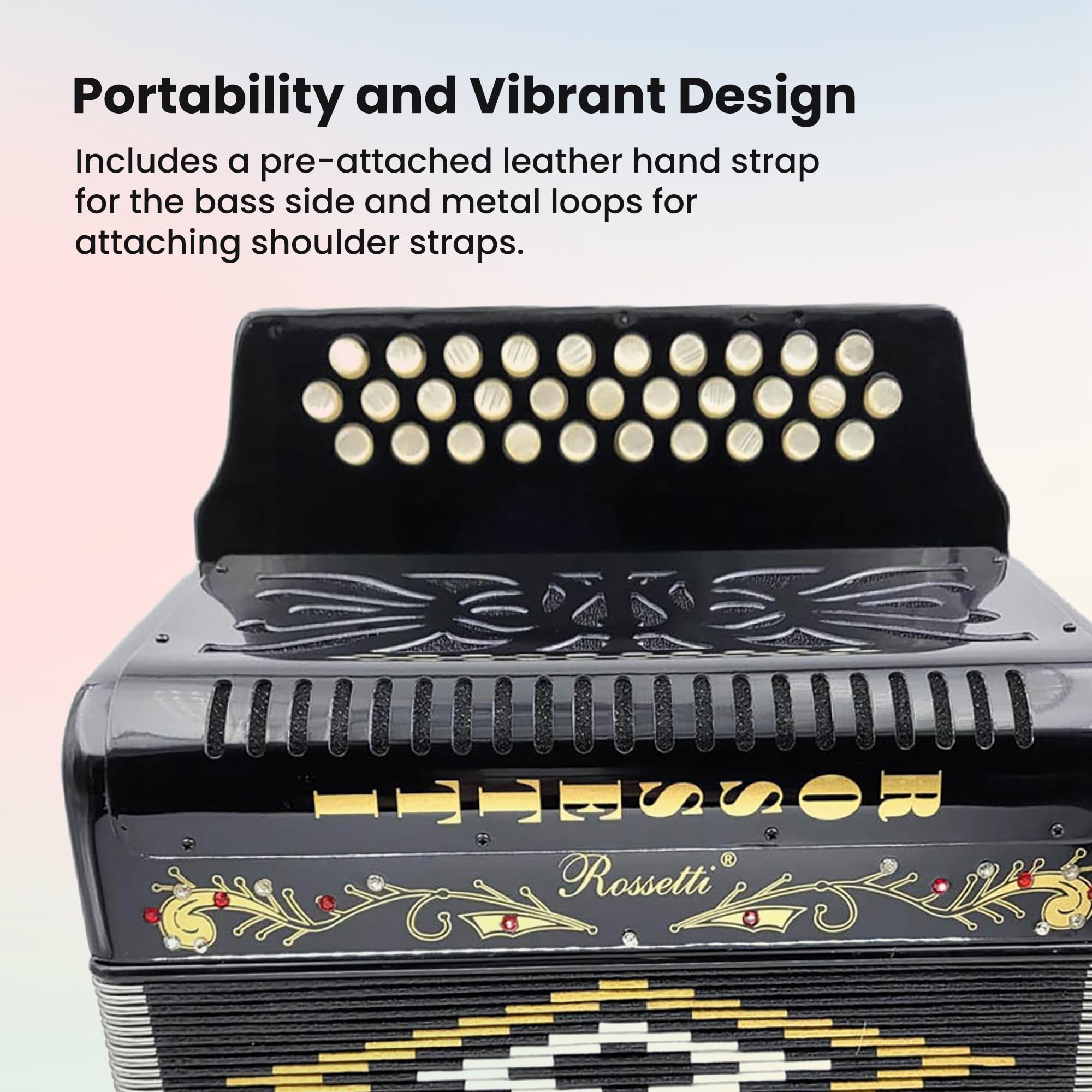 Rossetti 3112 31-Button 12-Bass Diatonic Accordion, Key of GCF - Gloss Black w/ Hard Case