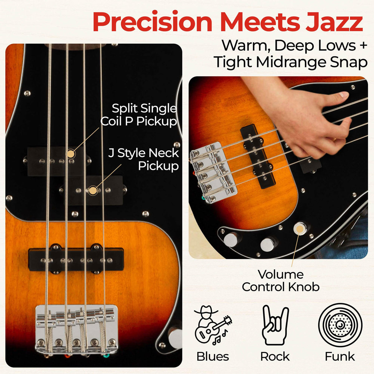 Fender Squier Affinity Precision Bass PJ - 3-Color Sunburst w/ Rumble 15 Amplifier
