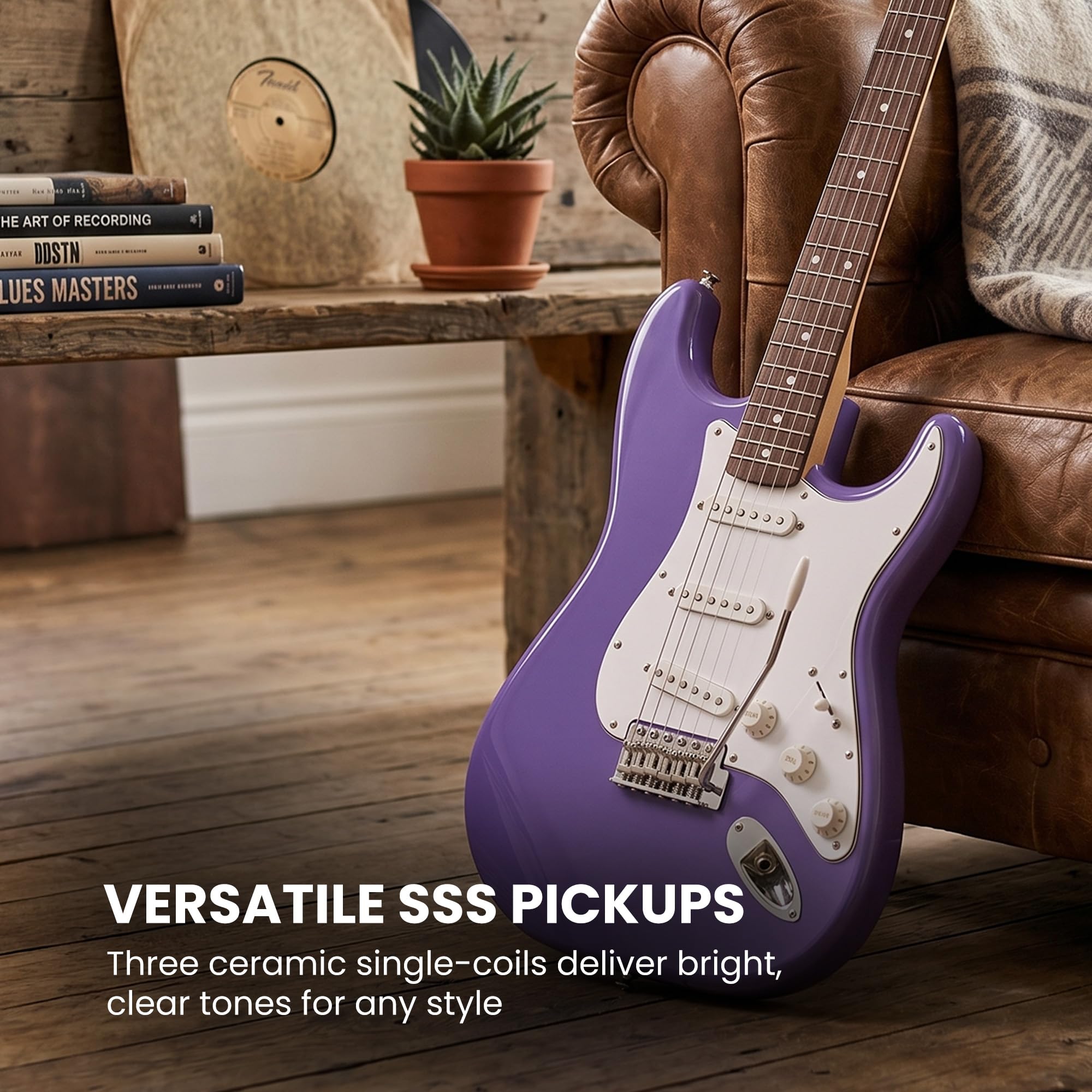 Fender Squier Sonic Stratocaster - Ultraviolet w/ Mustang Micro Headphone Amplifier