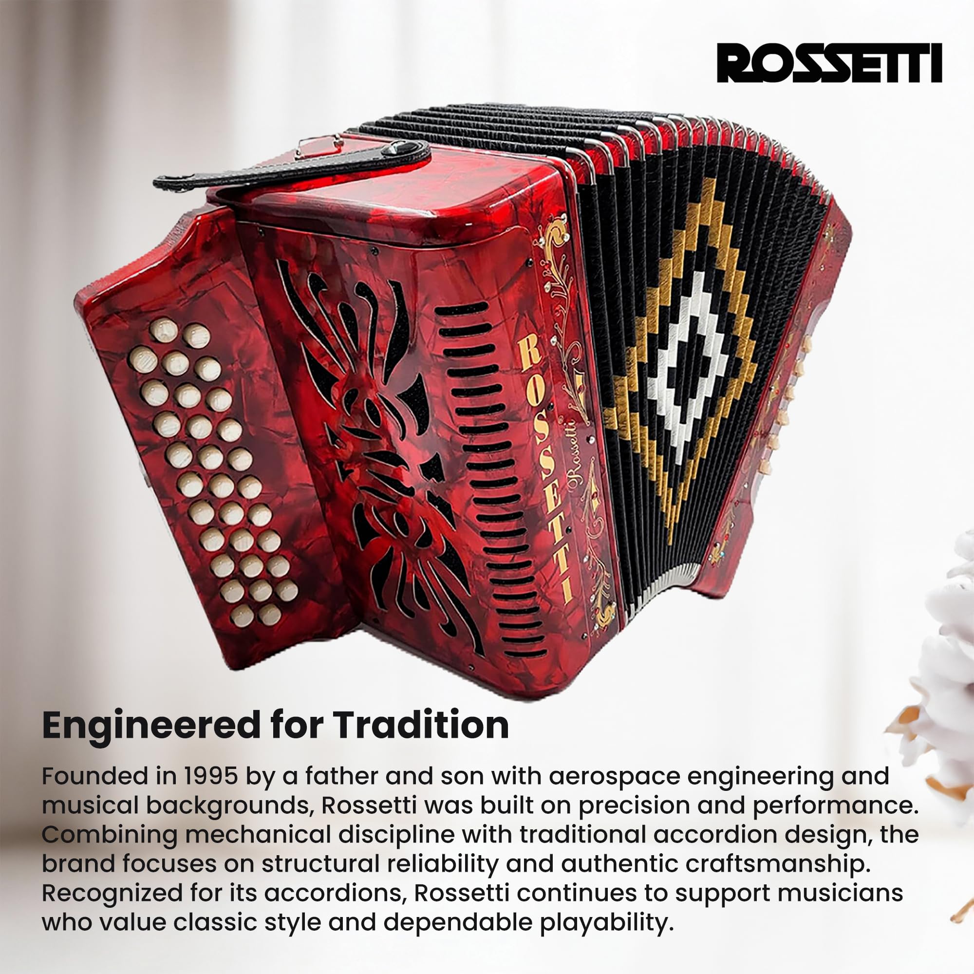 Rossetti 3112 31-Button 12-Bass Diatonic Accordion, Key of FBE - Red w/ Hard Case