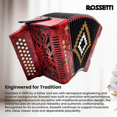 Rossetti 3112 31-Button 12-Bass Diatonic Accordion, Key of GCF - Red w/ Hard Case