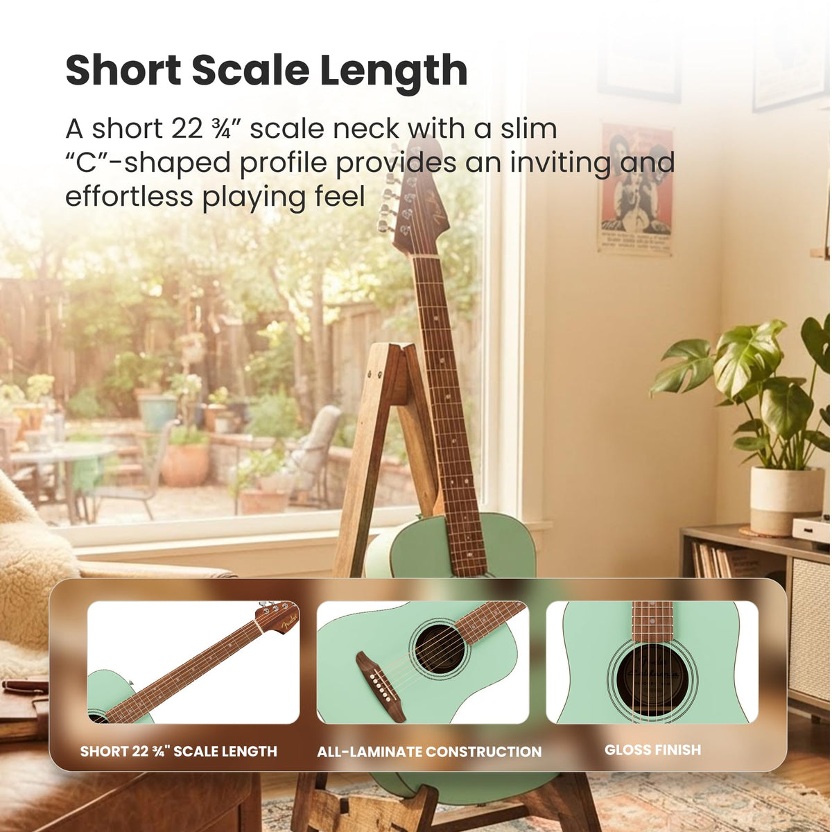Fender FA-15 3/4-Scale Kids Steel String Acoustic Guitar - Green w/ Gig Bag