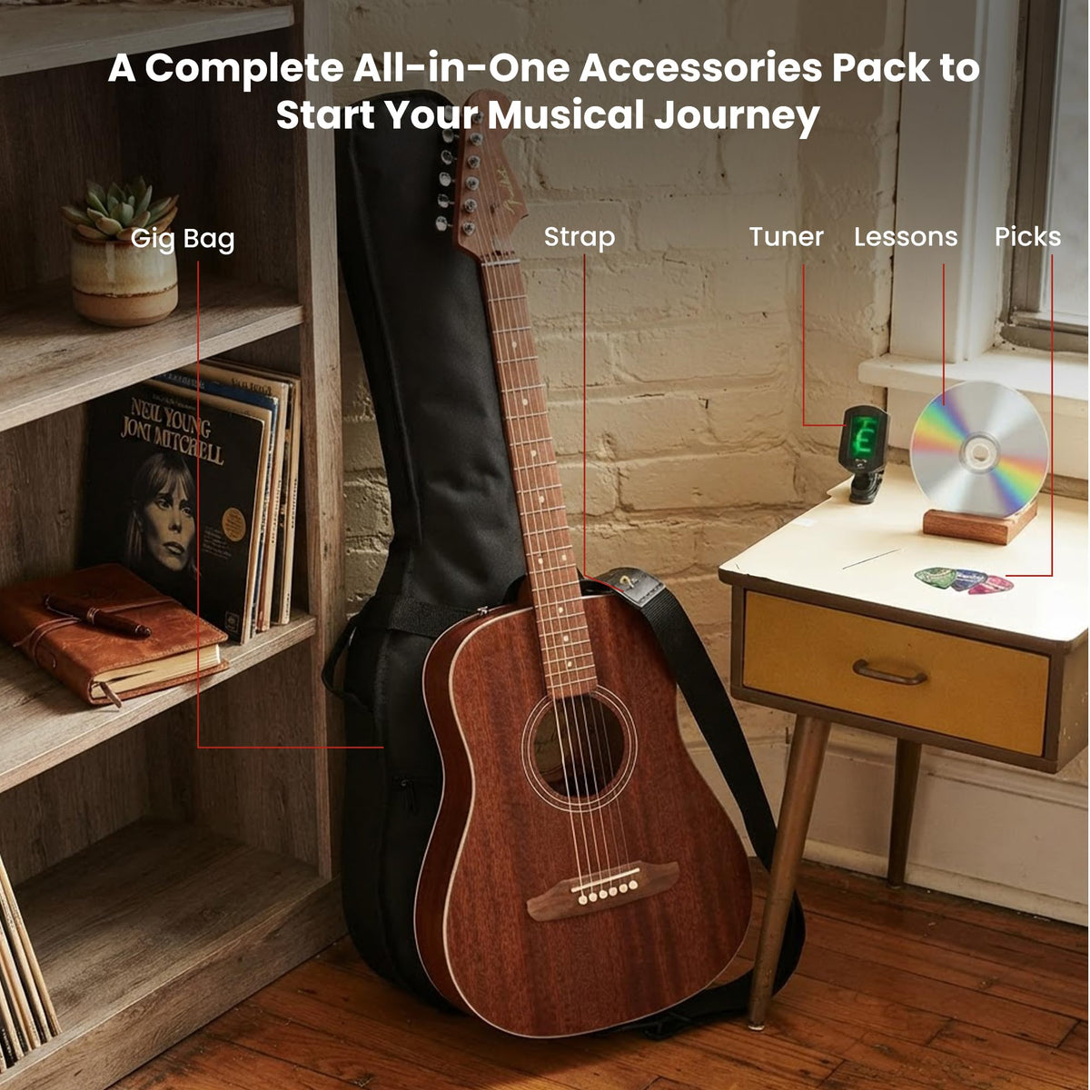 Fender California Standard Redondo Mini 3/4-Size Kids Acoustic Guitar - Natural w/ Gig Bag