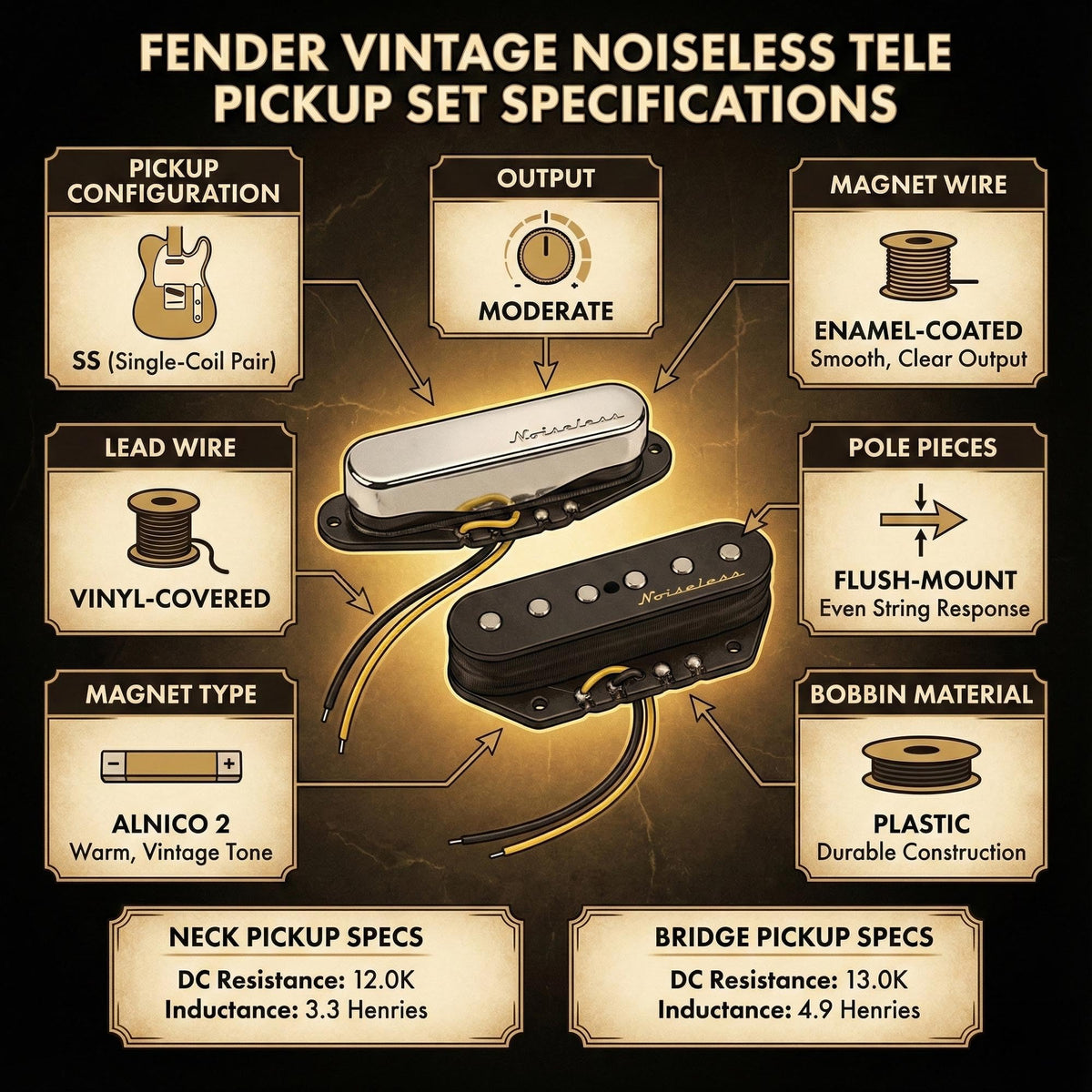 Fender Vintage Noiseless Telecaster Pickups w/ Picks