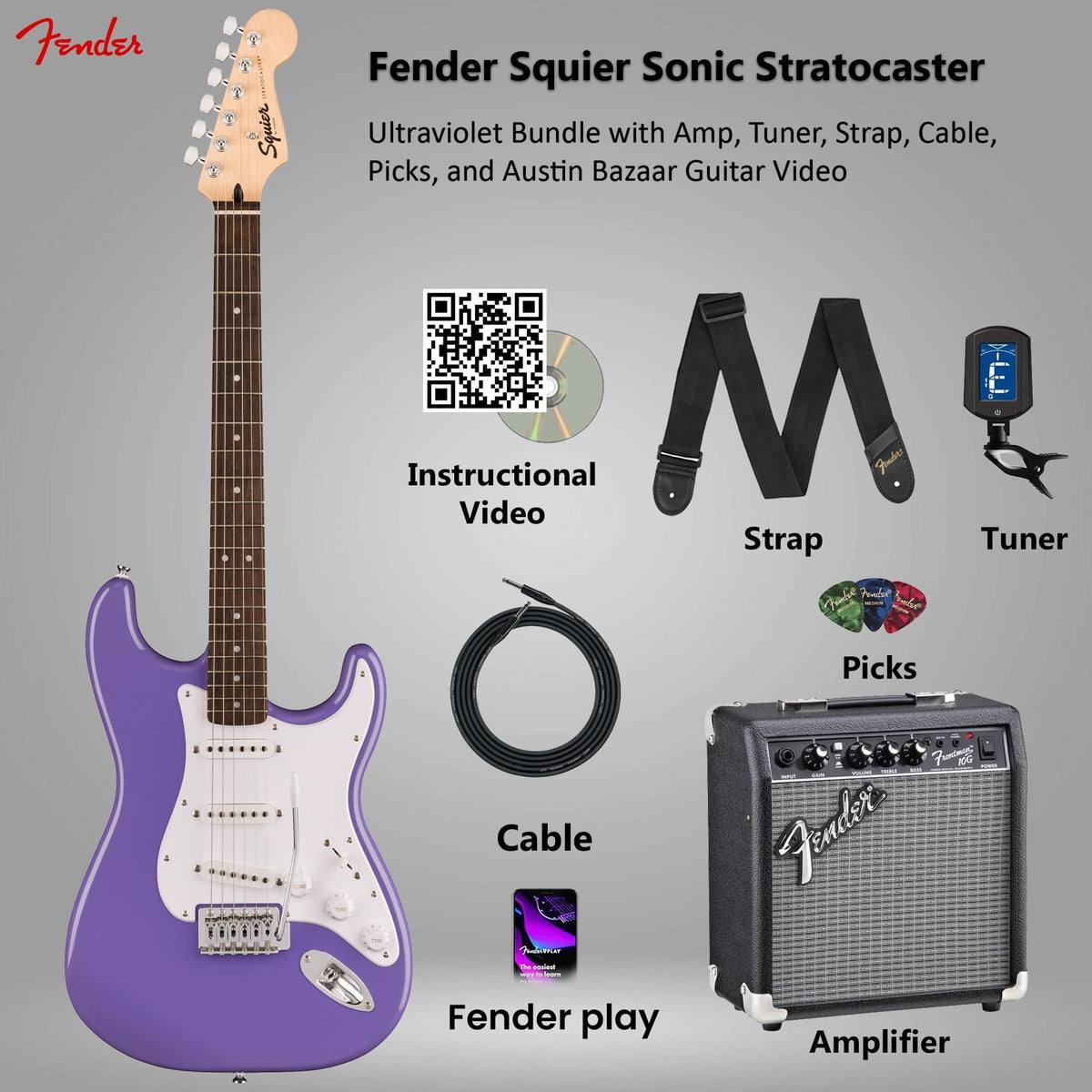 Fender Squier Sonic Stratocaster - Ultraviolet w/ Frontman 10G Amplifier