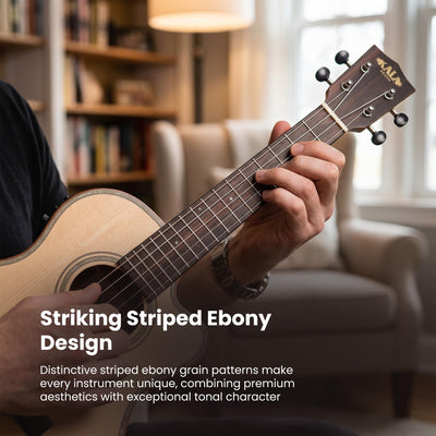 Kala KA-SSEBY-B-CE Solid Spruce Top Striped Ebony Baritone Cutaway Acoustic-Electric Ukulele