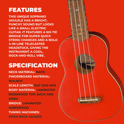 Fender Venice Soprano Ukulele - Fiesta Red