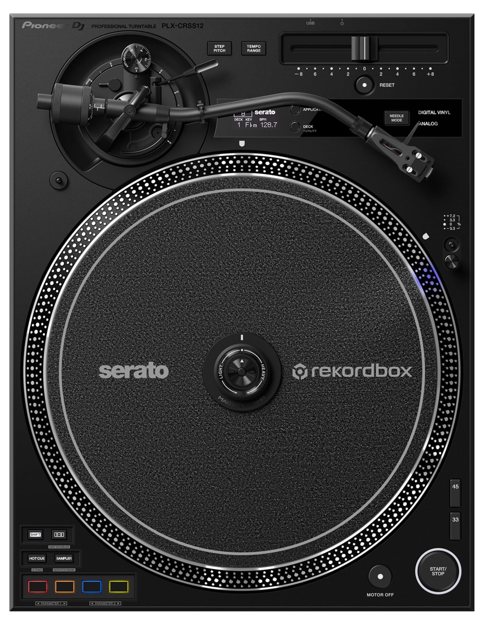 Pioneer DJ PLX-CRSS12 Professional Direct Drive Turntable with DVS Control - Black w/ Headphones