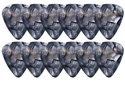 Fender Premium Celluloid 351 Shape Picks, Medium, Black Moto - 12 Pack