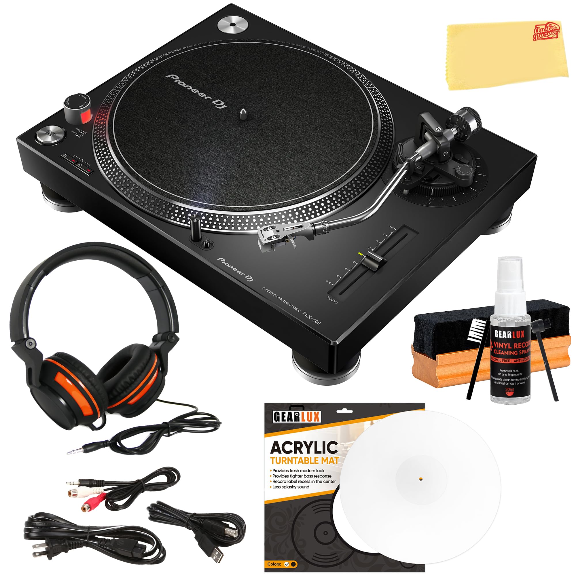 Pioneer DJ PLX-500 Direct Drive Turntable - Black w/ Cleaning Kit