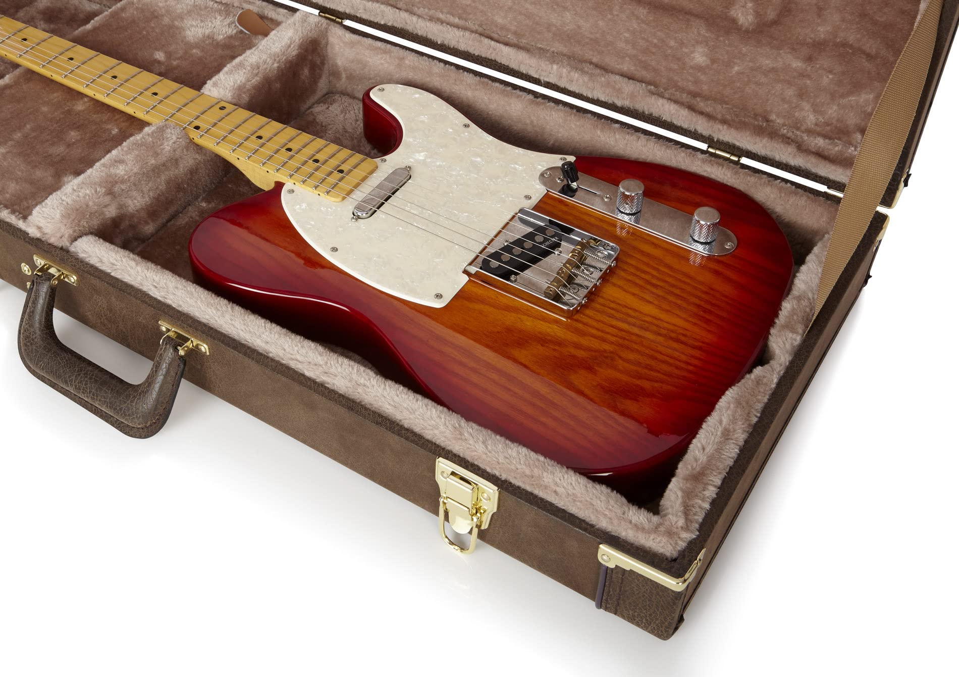 Gator GW-ELECT-VIN Deluxe Wood Case for Electric Guitars - Vintage Brown w/ Strap