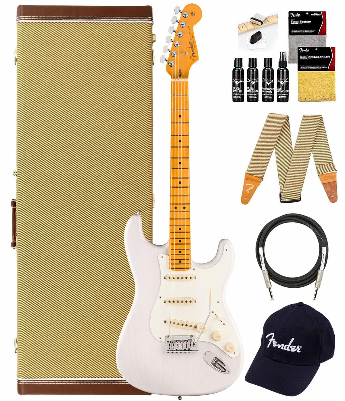 Fender American Ultra Luxe Vintage '50s Stratocaster - White Blonde w/ Guitar Cleaning Kit