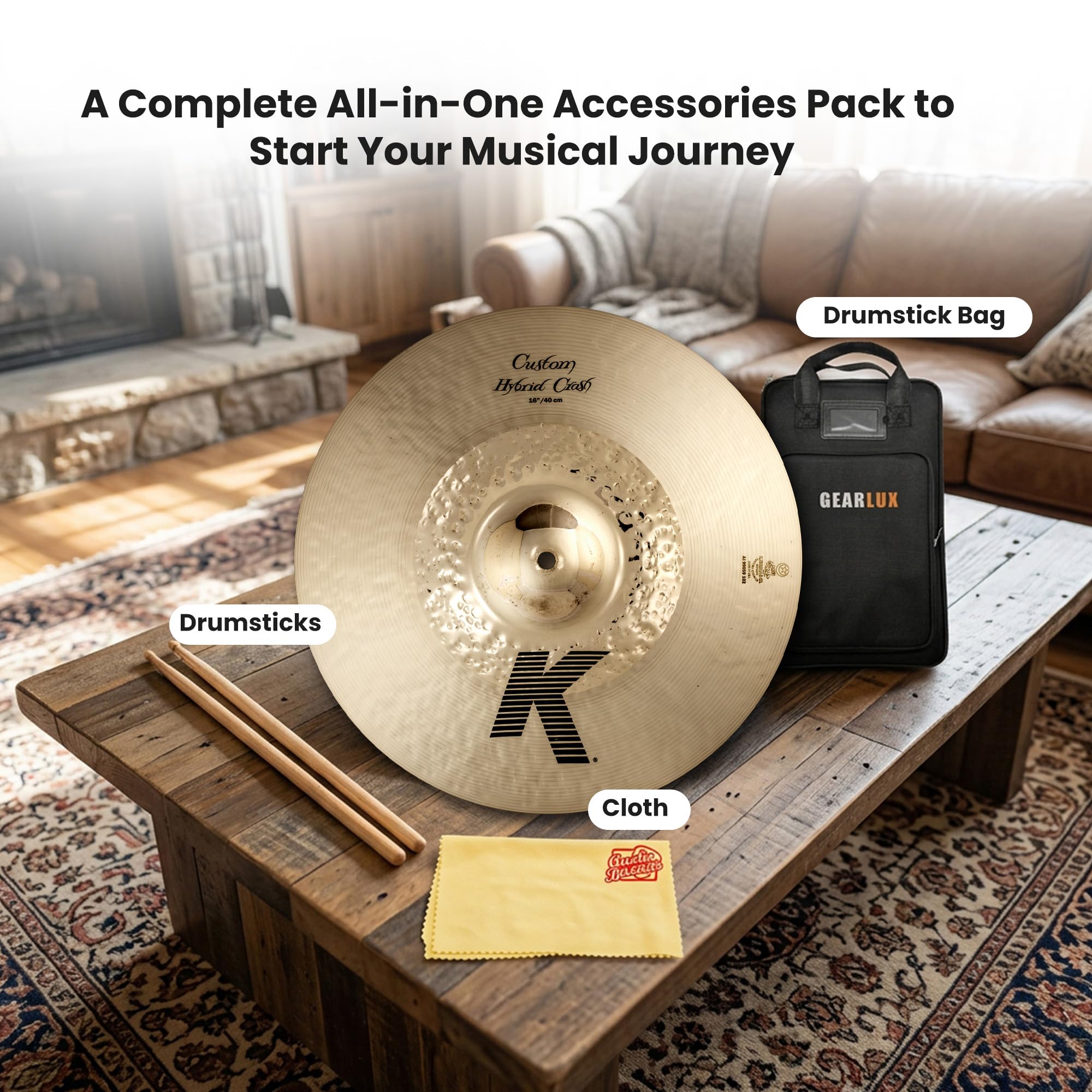 Zildjian K1216 16" K Custom Hybrid Crash Cymbal w/ Drumstick Bag
