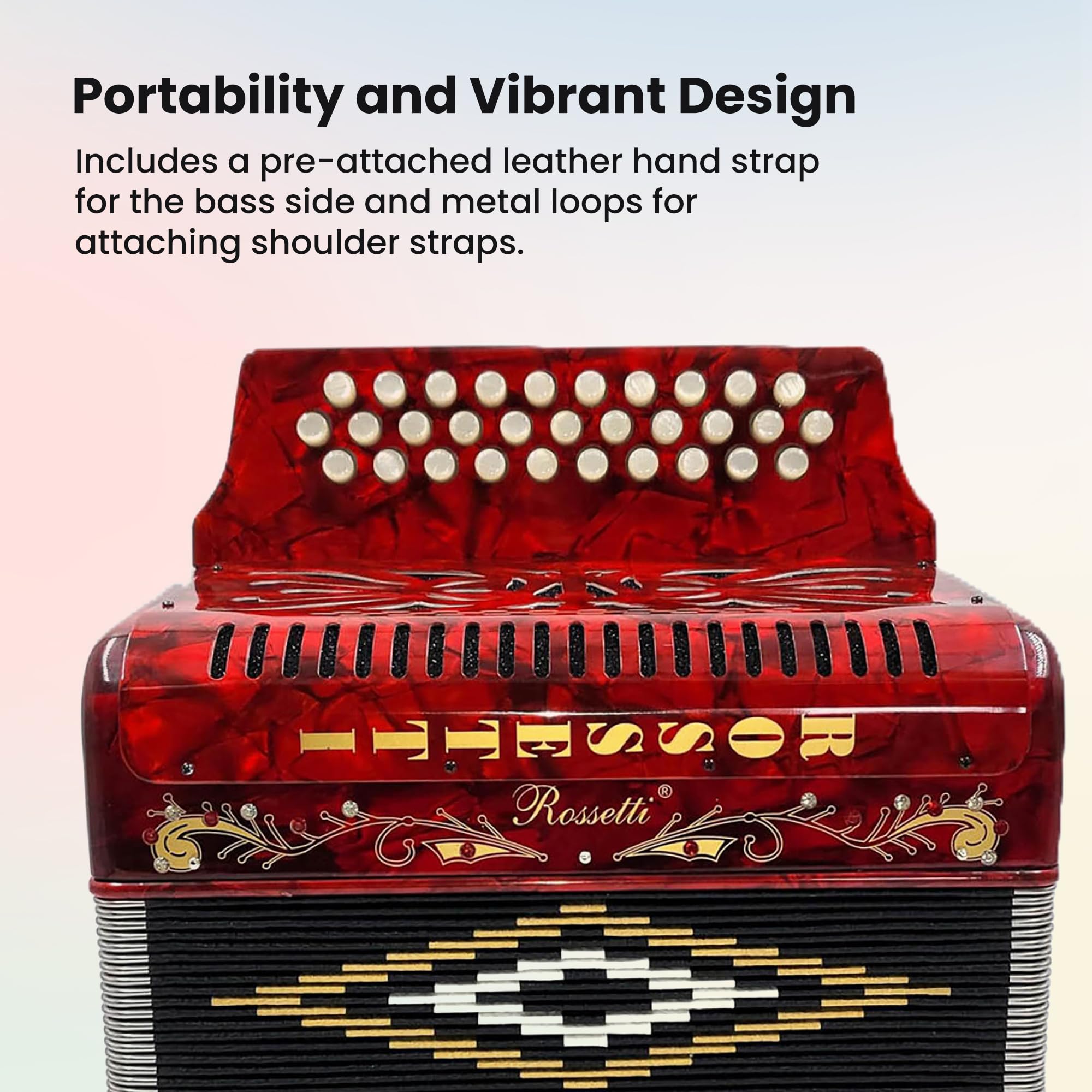 Rossetti 3112 31-Button 12-Bass Diatonic Accordion, Key of FBE - Red w/ Hard Case