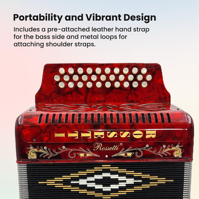 Rossetti 3112 31-Button 12-Bass Diatonic Accordion, Key of GCF - Red w/ Hard Case