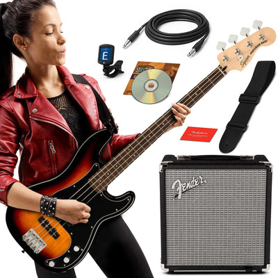 Fender Squier Affinity Precision Bass PJ - 3-Color Sunburst w/ Rumble 15 Amplifier