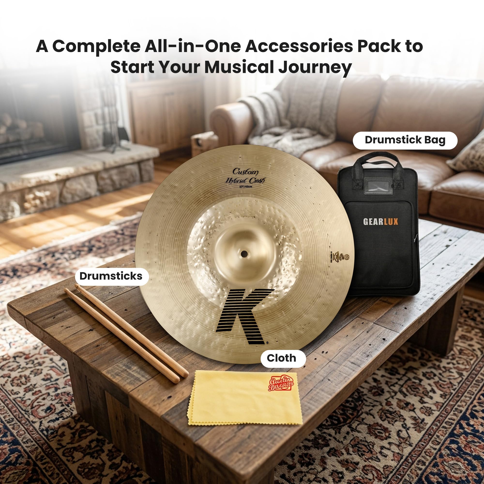Zildjian K1217 17" K Custom Hybrid Crash Cymbal w/ Drumstick Bag