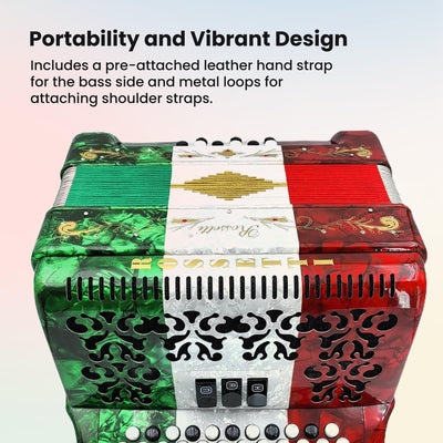 Rossetti 3412 34-Button 12-Bass Diatonic Accordion, Key of GCF - Italian Flag Tricolor w/ Hard Case