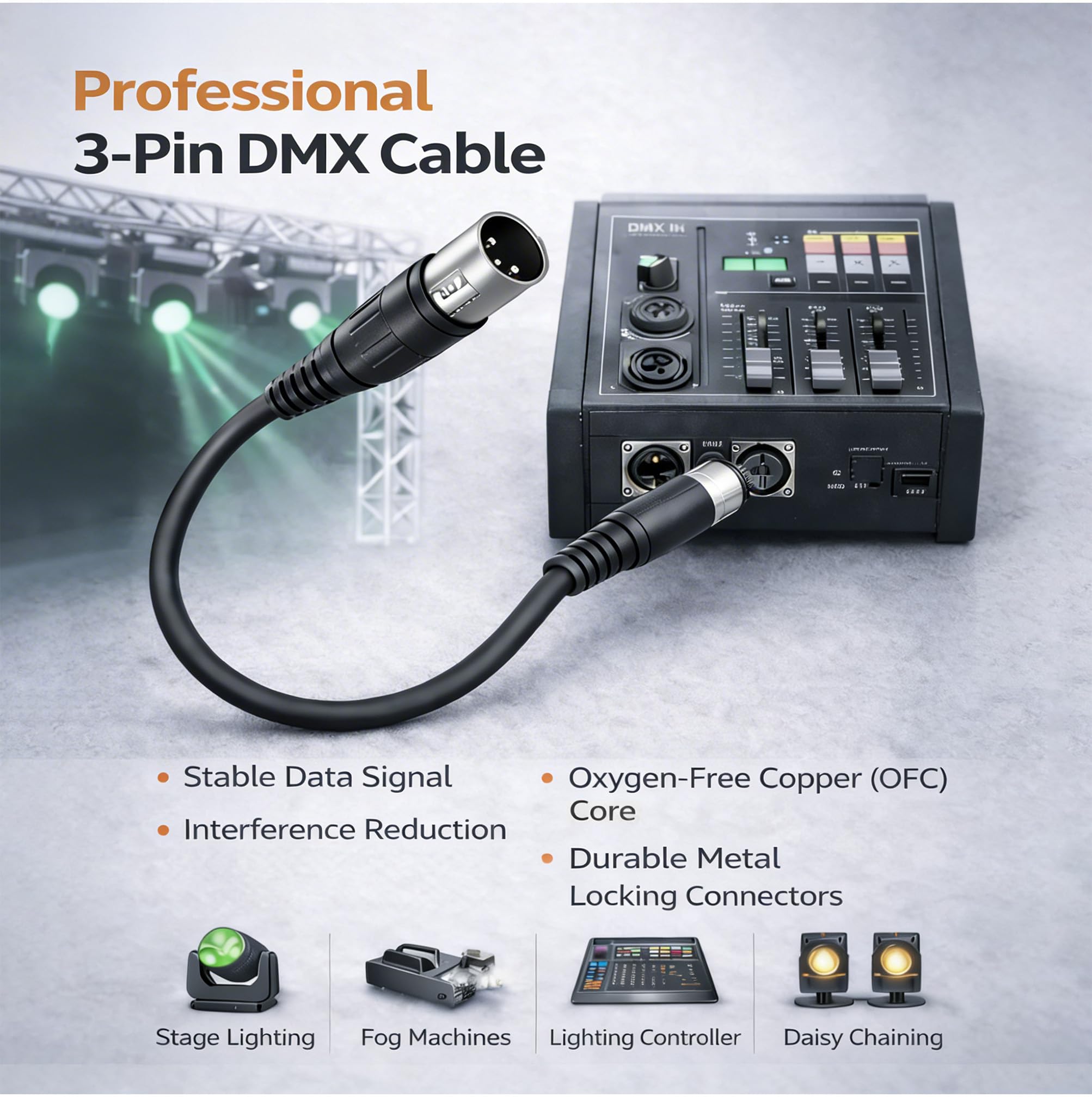 Gearlux 3.2-Foot 3-Pin Male-to-Female DMX Cable - 10 Pack