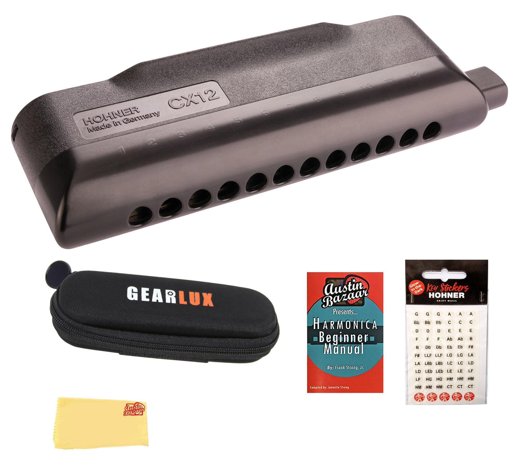 Hohner CX-12 Black Harmonica - Key of A w/ Key Stickers