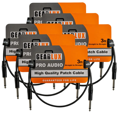 Gearlux 36-Inch Guitar Patch Cable, 1/4 Inch, Straight-Straight, Black - 6 Pack