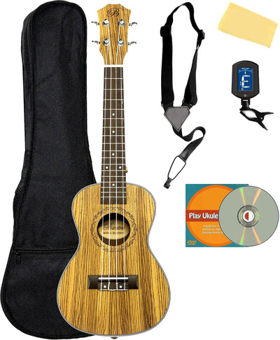 Barcelona Zebra Wood Concert Ukulele w/ Gig Bag