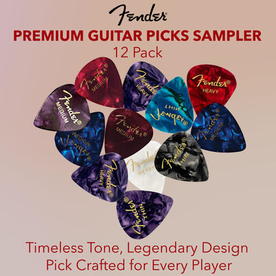 Fender Premium Guitar Pick Sampler, 12 Assorted - Tortoise Shell with Thin, Medium, and Heavy Gauges