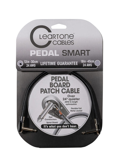 Cleartone 12-Inch Pedal Smart Pedalboard Patch Cable, Angled-Angled, 24 AWG - 2 Pack