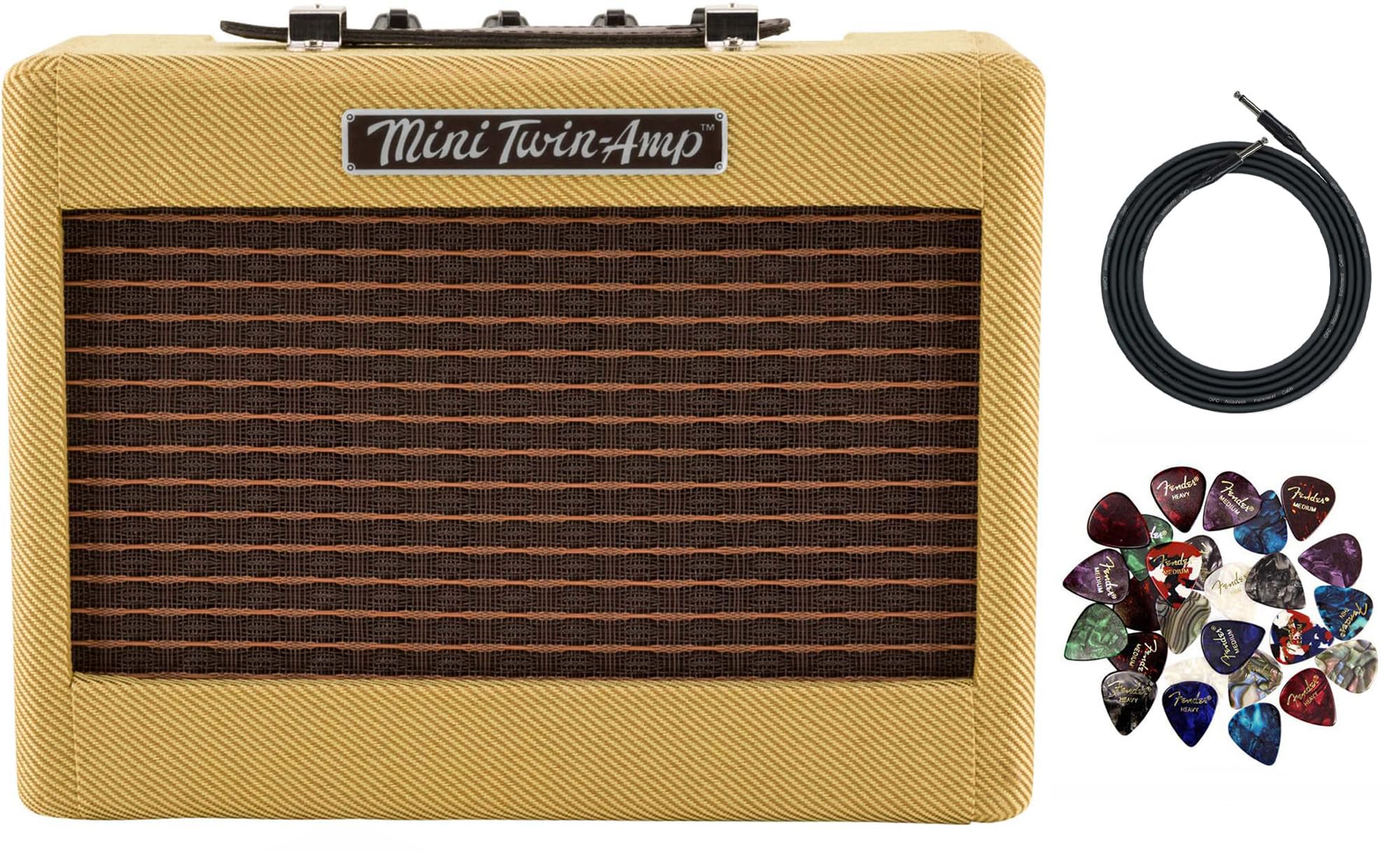 Fender Mini '57 Twin-Amp Electric Guitar Amplifier - Tweed w/ Instrument Cable
