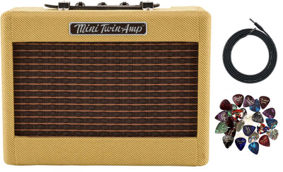 Fender Mini '57 Twin-Amp Electric Guitar Amplifier - Tweed w/ Instrument Cable