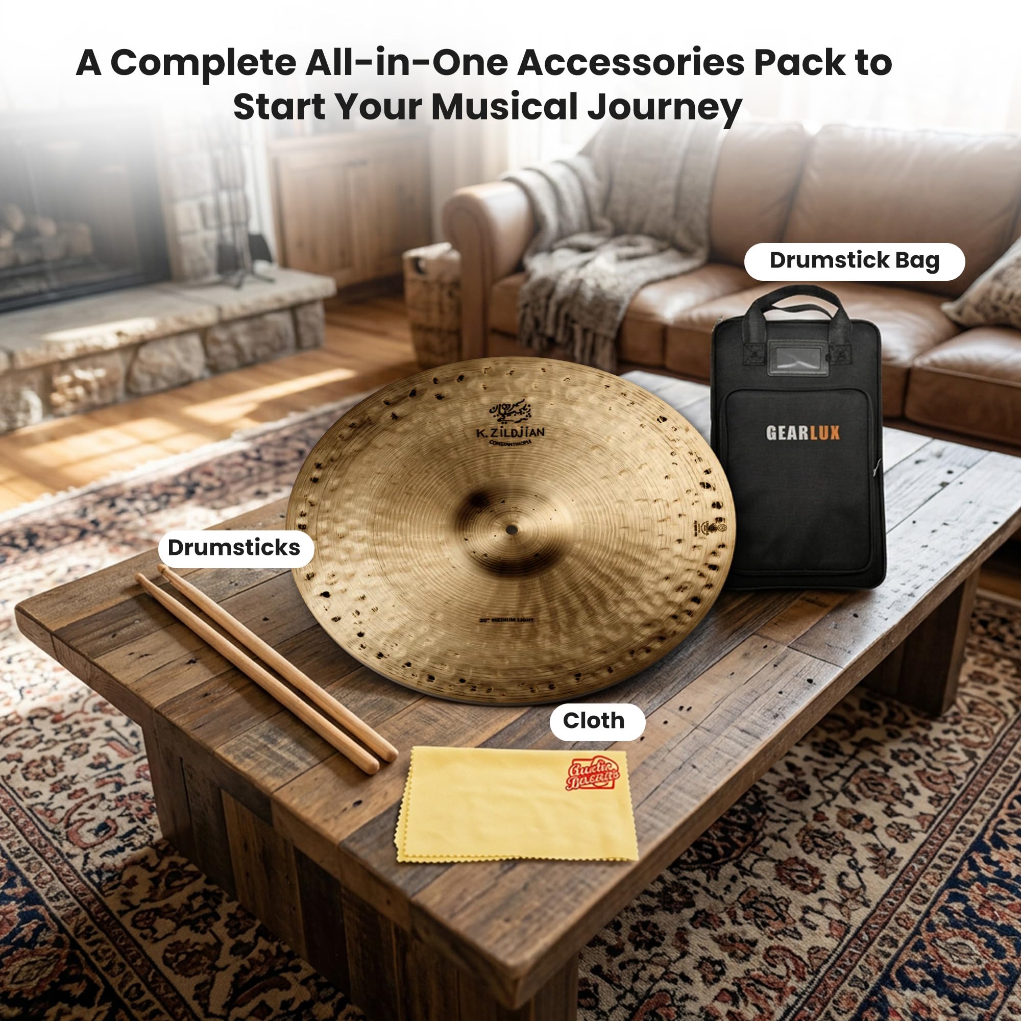 Zildjian K1008 20" K Constantinople Orchestral Cymbals, Medium Light - Pair w/ Drumstick Bag